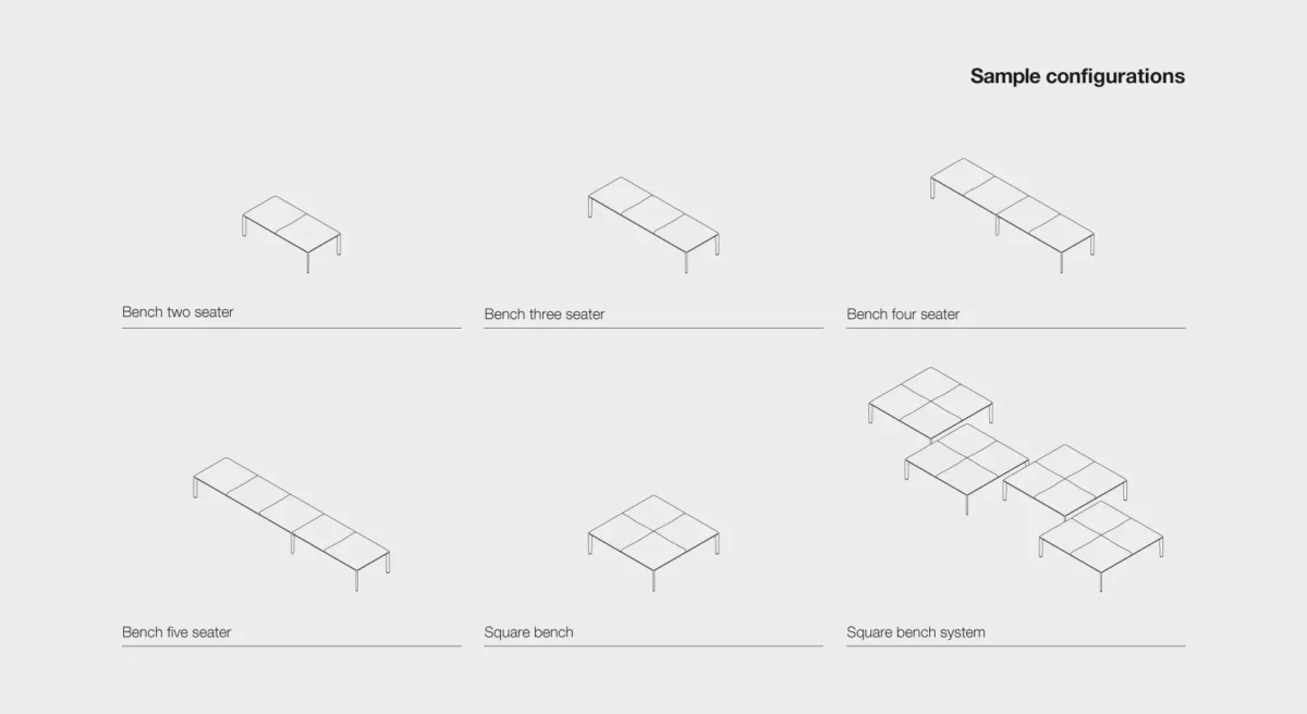 Lapalma PLUS V-Shape modular seating with curved elements and removable fabric covers, designed for flexible configurations in modern interiors.