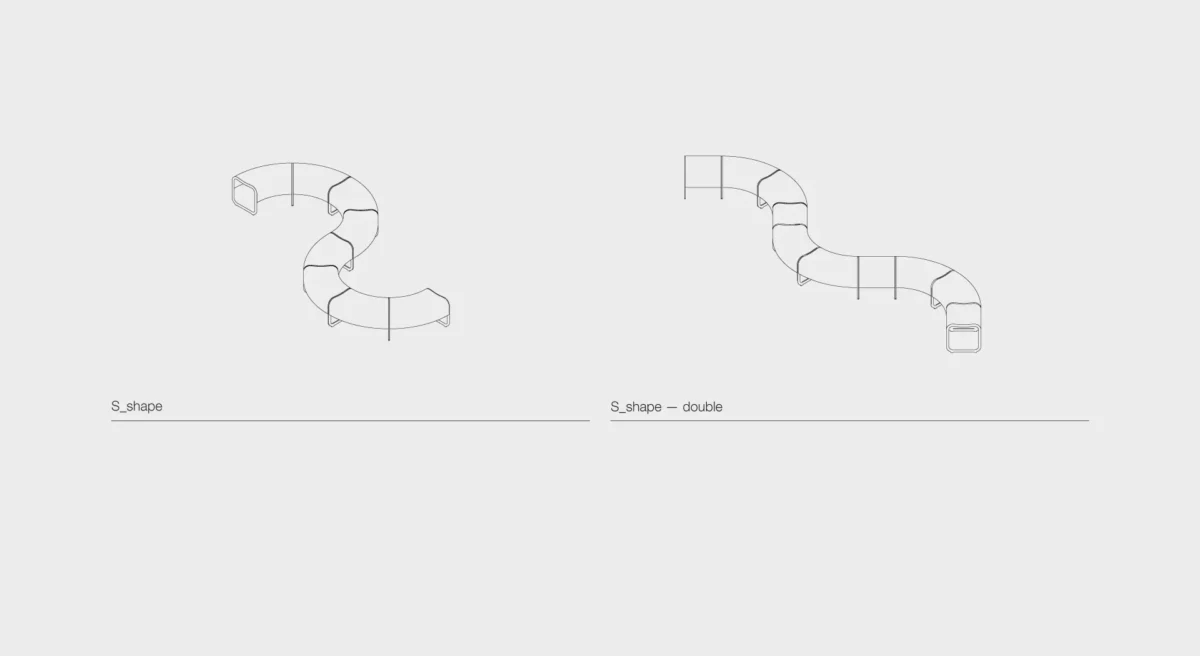 Lapalma PLUS S-Shape modular lounge seating system with curved elements, fire-retardant foam cushions, and removable fabric covers, designed by Francesco Rota.