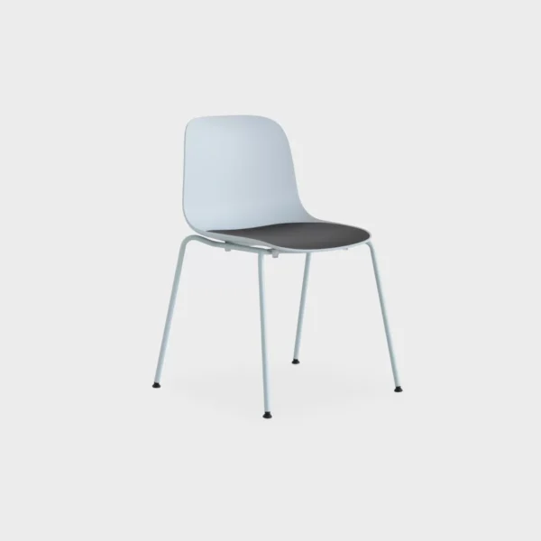 Lapalma Seela ES311 outdoor chair with white polypropylene shell, integrated seat pad, and matte chrome four-legged base.