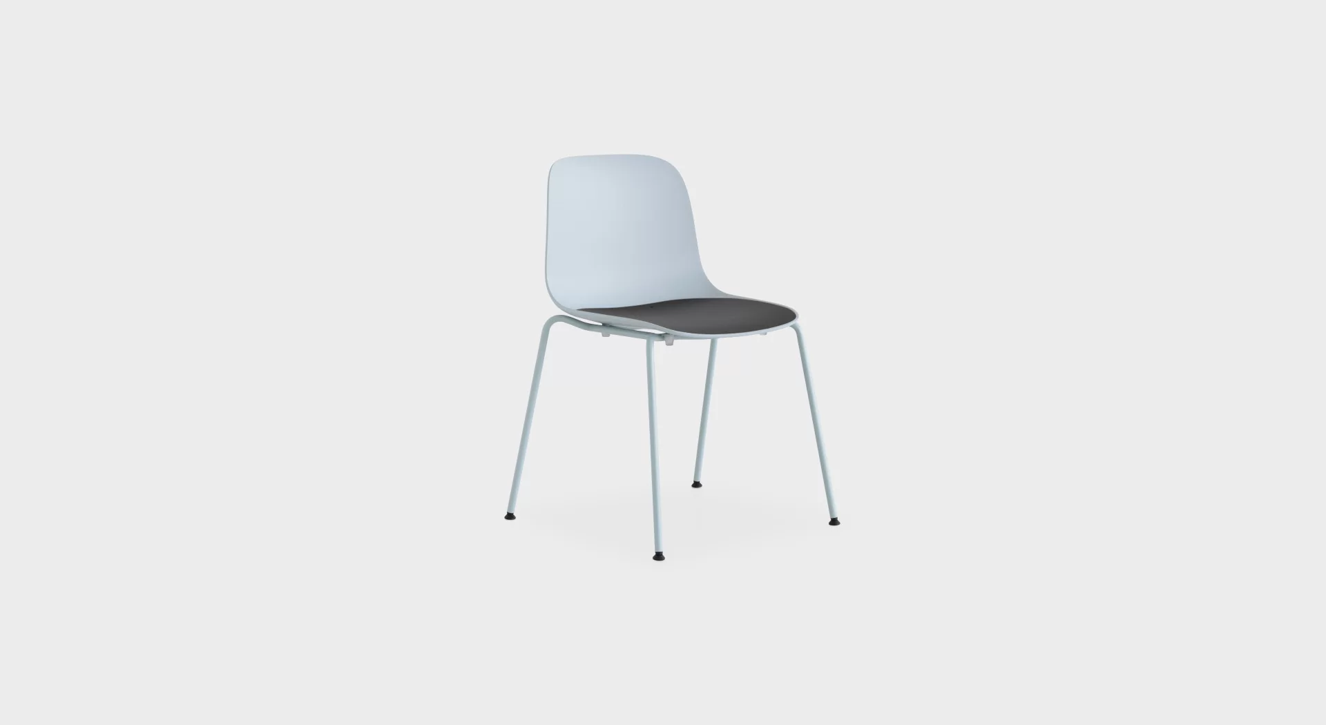 Lapalma Seela ES311 outdoor chair with white polypropylene shell, integrated seat pad, and matte chrome four-legged base.