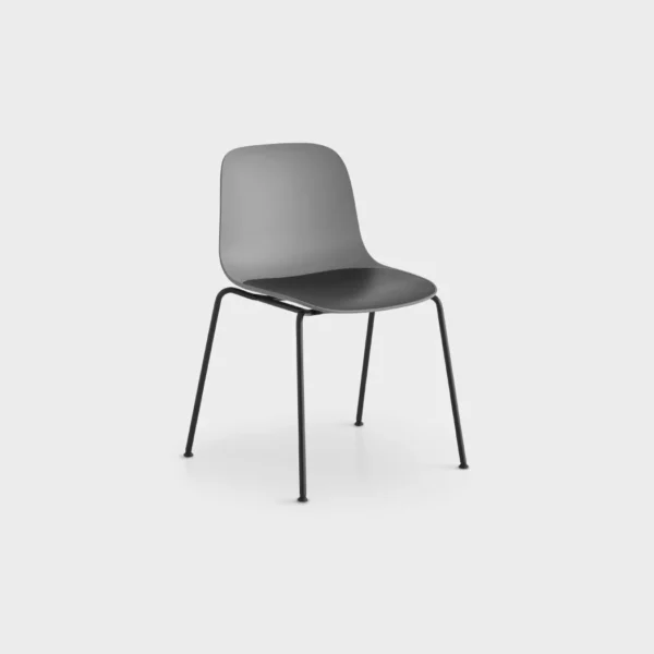 Minimalist stool with low backrest and sleek metal frame by Lapalma.