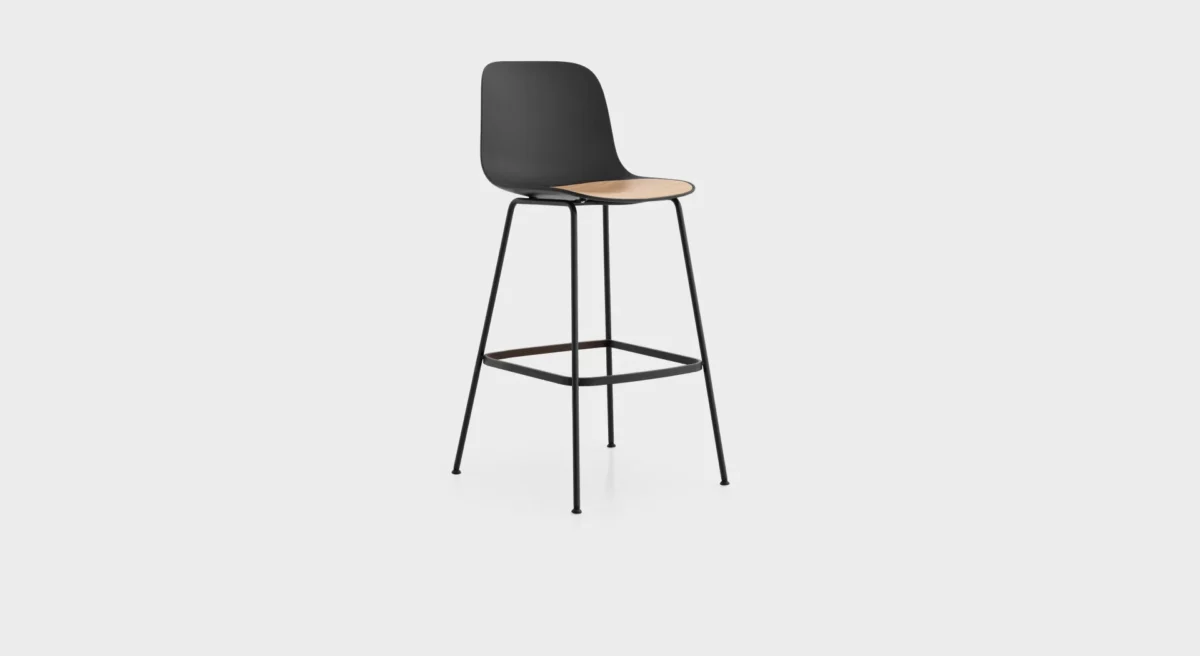Seela S323 H75 bar stool by Lapalma with polypropylene shell and matte chromed steel frame, offering modern design and durability for contemporary spaces.