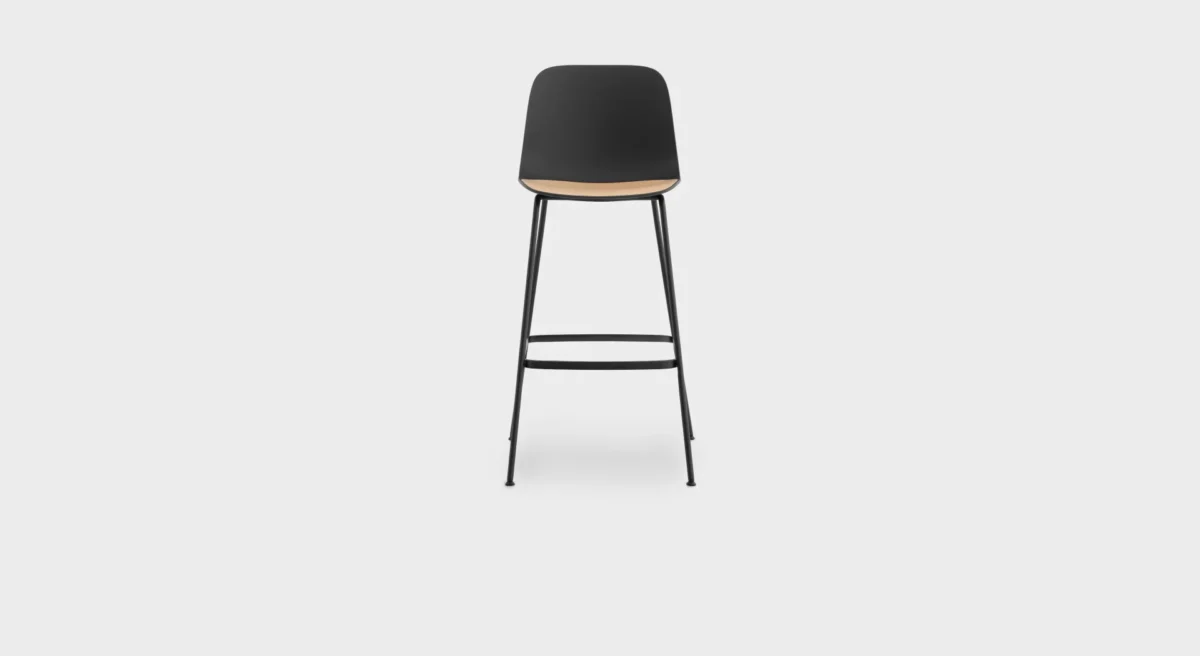 Seela S323 H75 bar stool by Lapalma with polypropylene shell and matte chromed steel frame, offering modern design and durability for contemporary spaces.