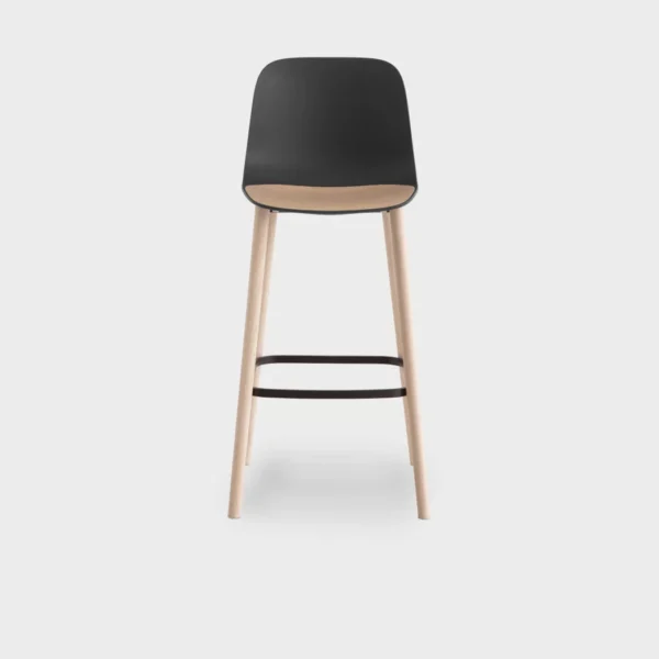 Modern bar stool with slim metal frame and round seat by Lapalma.