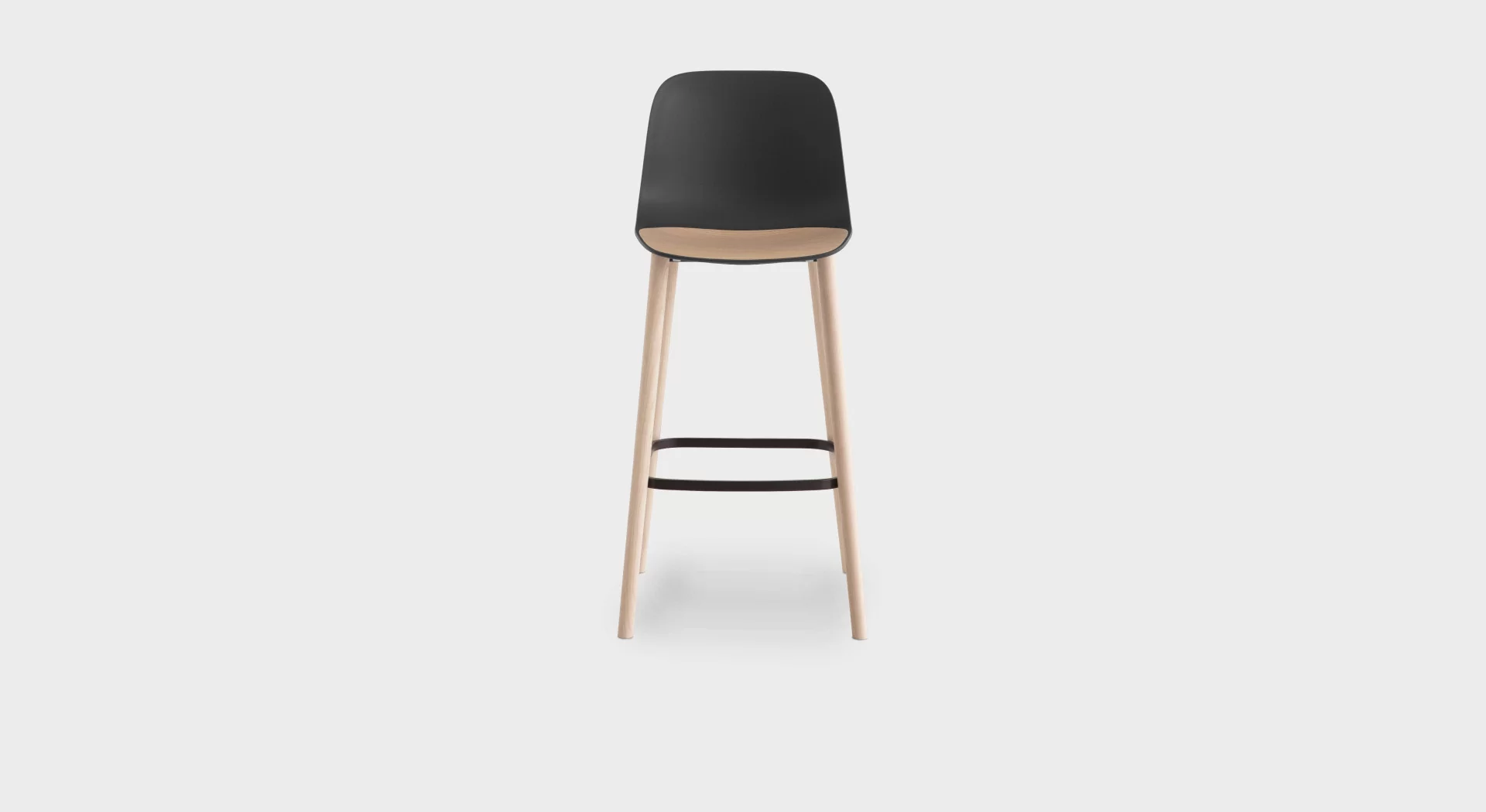 Modern bar stool with slim metal frame and round seat by Lapalma.