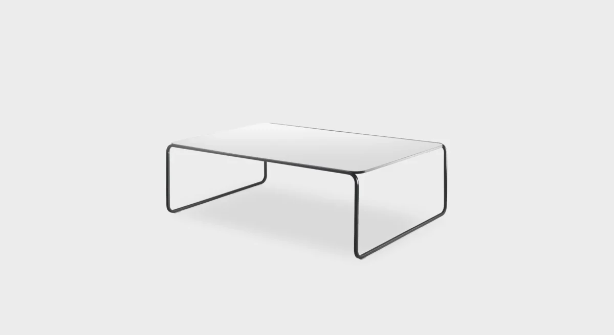 “Contemporary T56 rectangular coffee table by Lapalma in matte black metal and light oak top, ideal for living rooms.”
