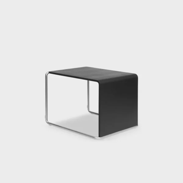 “Lapalma T50 side table, 45×41 cm with 35 cm height, featuring a sleek powder-coated metal frame and rounded wood top.”