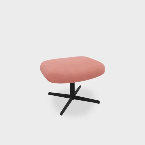 “Side view of S286 footstool showcasing its plush polyurethane foam top covered in mustard fabric and supported by a slender swivel star base.”