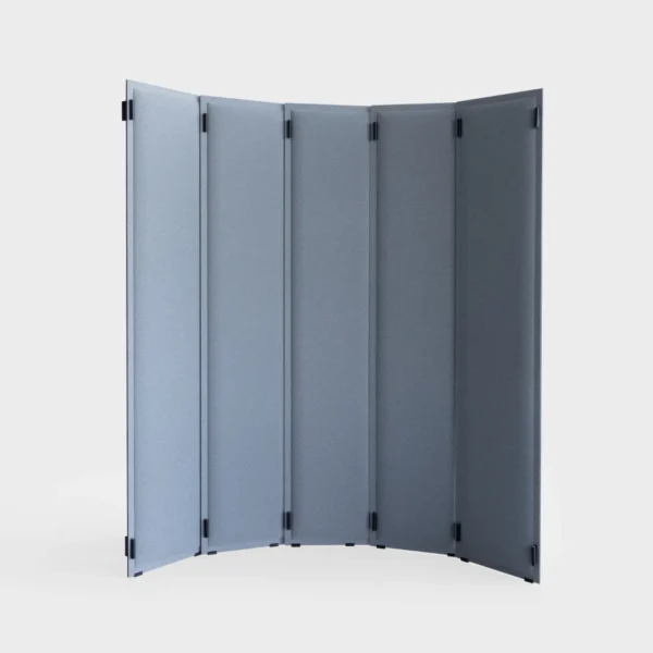 Lapalma WOD H180 modular fabric room divider with sound-absorbing panels, leather hinges, and wooden pins, designed by Raffaella Mangiarotti.
