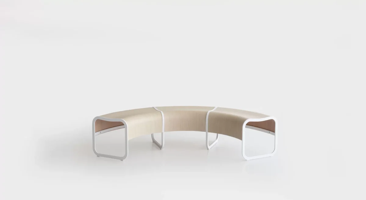 Lapalma RONDÒ 130 H73 table with rounded-corner square plywood top, available in blanched oak, dark walnut, black open-pore, or white laminate finishes, supported by a central base with a stainless steel cover and matte chromed or powder-coated column.