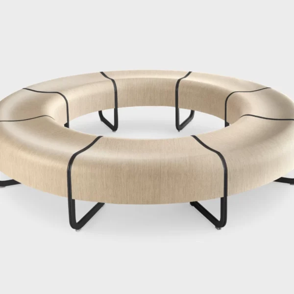 Lapalma RONDÒ 130 H73 table with rounded-corner square plywood top, available in blanched oak, dark walnut, black open-pore, or white laminate finishes, supported by a central base with a stainless steel cover and matte chromed or powder-coated column.