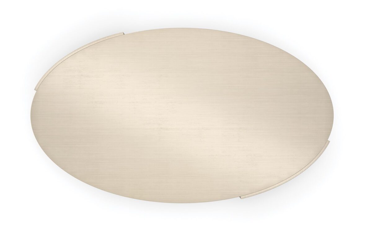 Round Caracole cocktail table with a polished marble top and champagne gold frame.