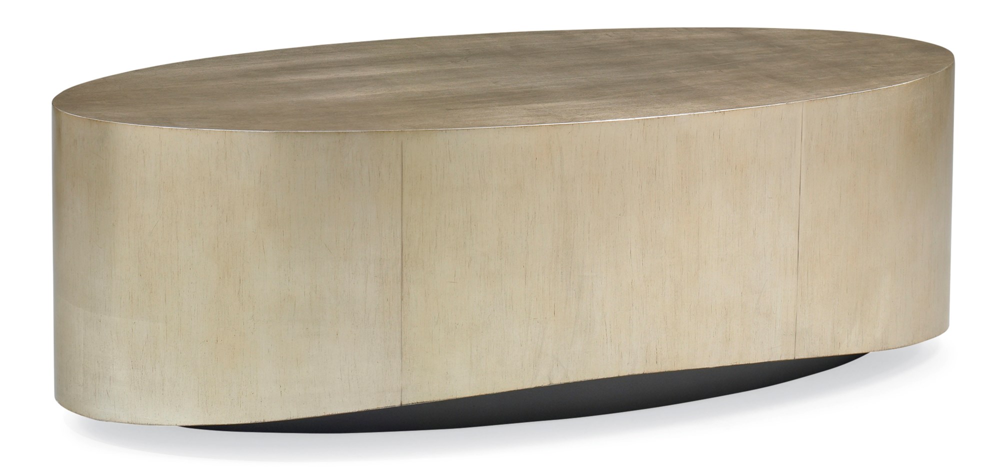 Come Oval Here by Caracole — an elegant oval cocktail table with a smooth stone top and sculptural wood base.