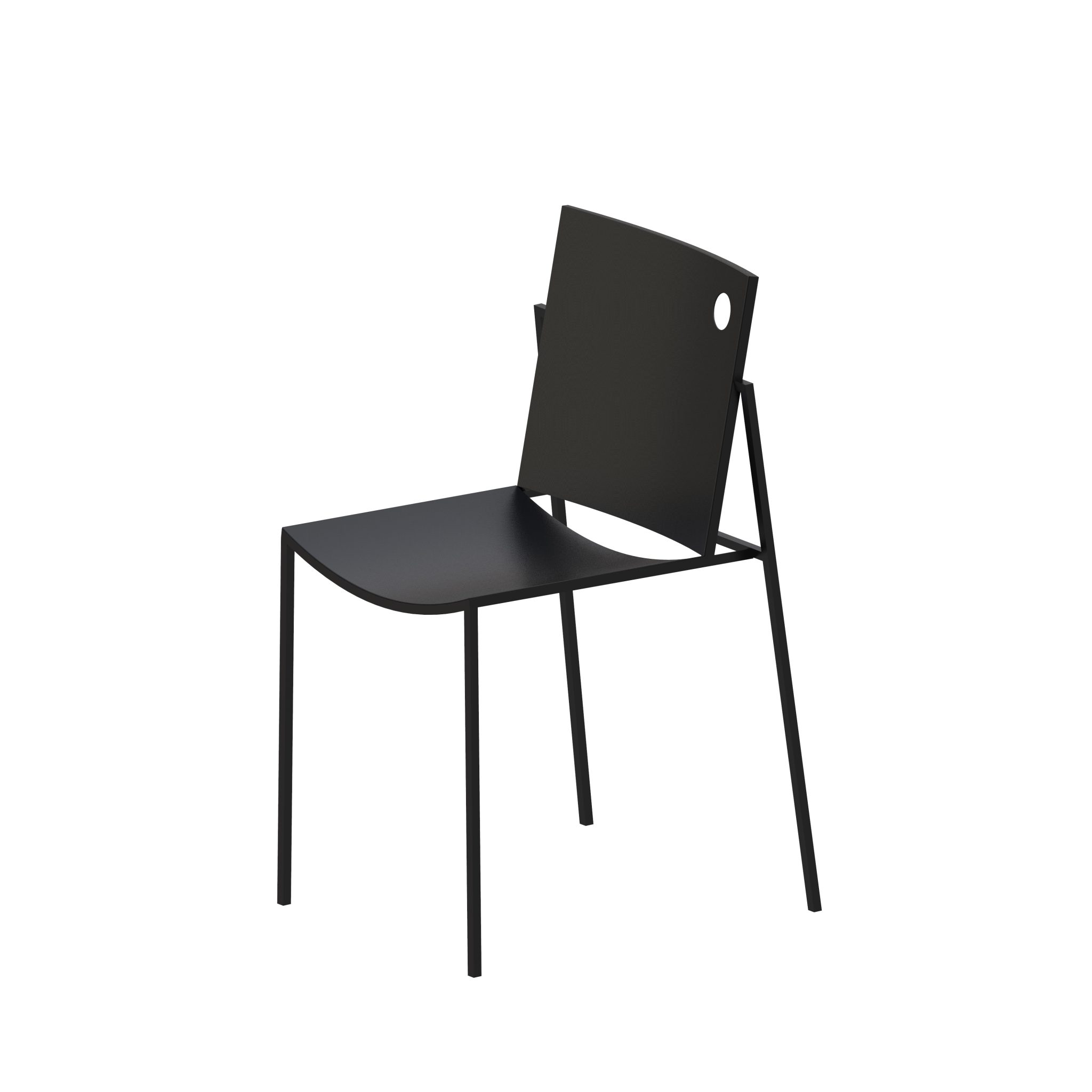 AURORA Chair by Zeusnoto with perforated metal seat and backrest, featuring a sleek curved steel tube frame in copper black sand-touch finish.