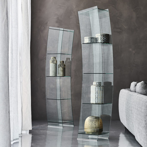 “OPEN WIND by Cattelan Italia – modern Italian bookcase with asymmetrical metal frame and floating wooden shelves”