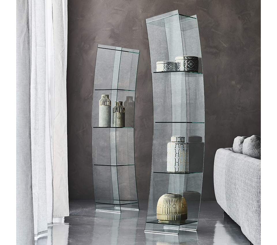 “OPEN WIND by Cattelan Italia – modern Italian bookcase with asymmetrical metal frame and floating wooden shelves”