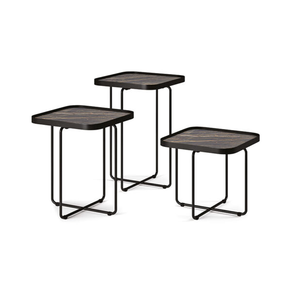 “BENNY Keramik by Cattelan Italia – modern Italian pouf with ceramic top and upholstered cylindrical base”