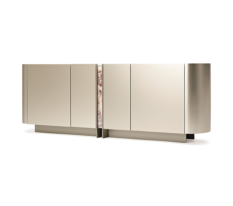“DYNASTY by Cattelan Italia – luxury Italian sideboard with geometric mirrored front and sleek metal base”