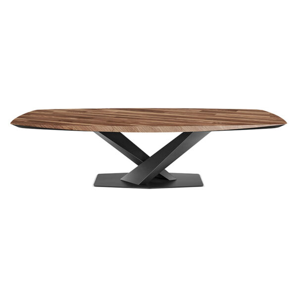 “STRATOS Wood by Cattelan Italia – luxury dining table with sculptural metal base and solid wood top”
