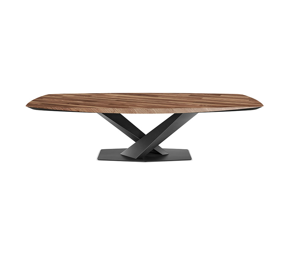 “STRATOS Wood by Cattelan Italia – luxury dining table with sculptural metal base and solid wood top”