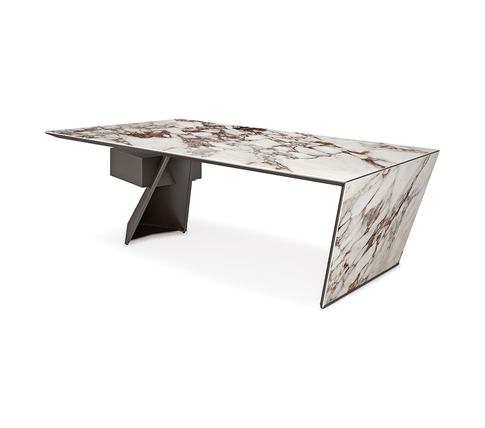 “NASDAQ Keramik by Cattelan Italia – executive desk with marble-effect ceramic top and sculptural wooden base”