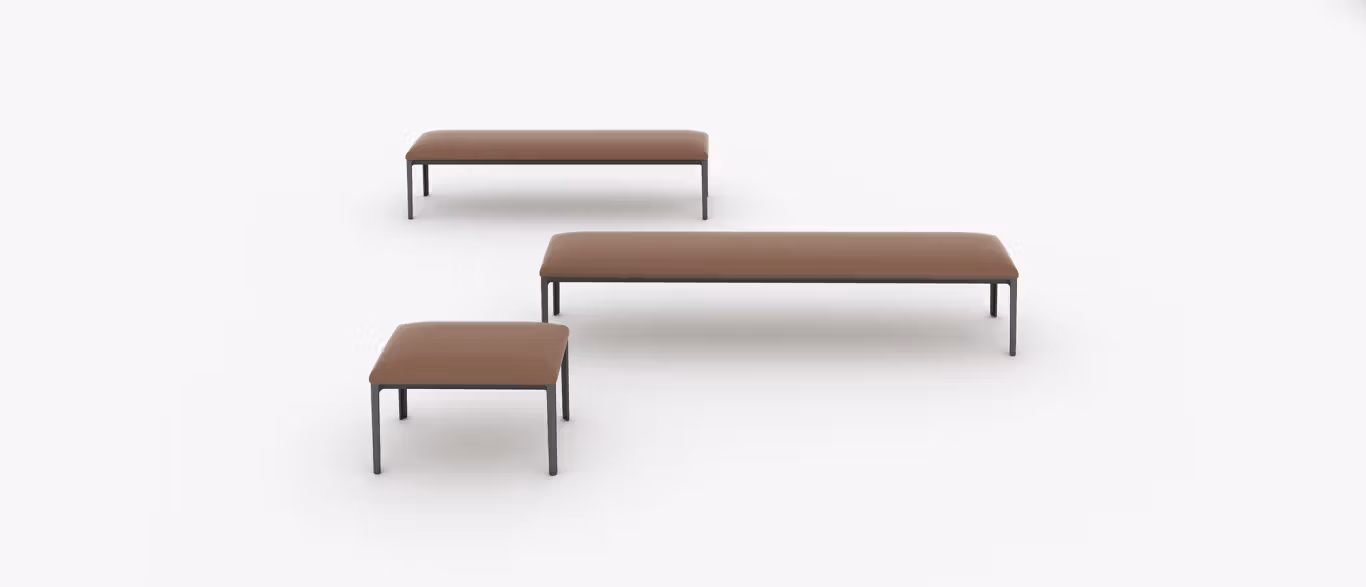 Able Bench by Bensen with sleek oak top and slim metal legs in a modern entryway