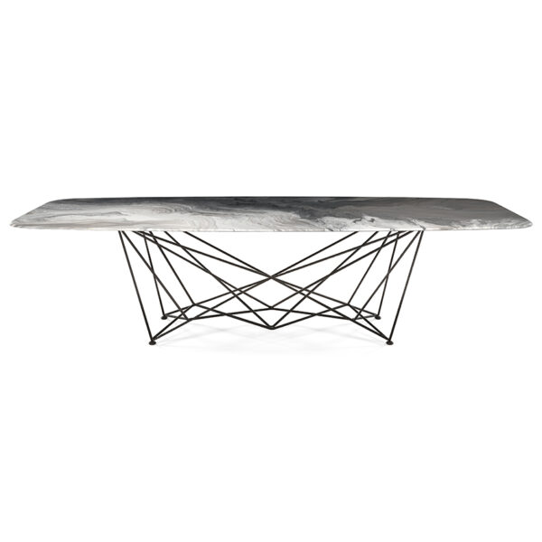 “GORDON Crystalart by Cattelan Italia – luxury dining table with artistic printed glass top and geometric metal base”