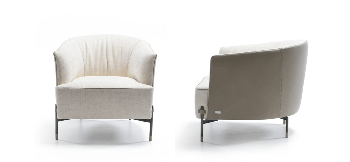 Diga Swivel armchair by Nicoline Italia featuring a 360° rotating base and elegant design, ideal for contemporary spaces in Birmingham, Michigan.