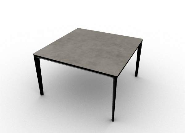 "Modern rectangular Calligaris dining table with metal legs and smooth wooden top in a bright dining room."
