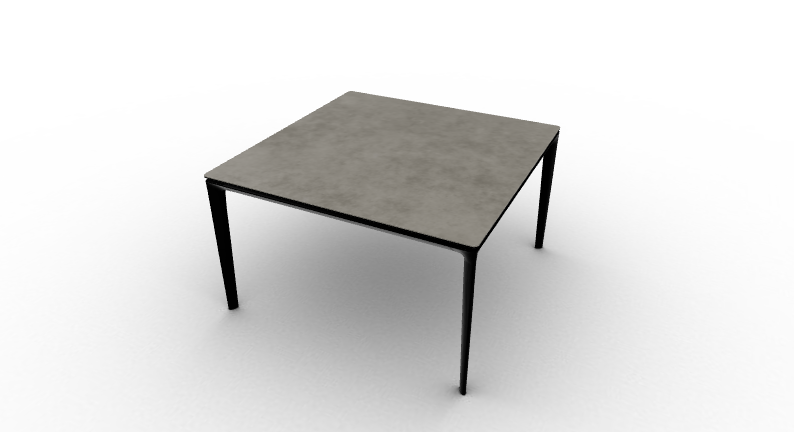 "Modern rectangular Calligaris dining table with metal legs and smooth wooden top in a bright dining room."