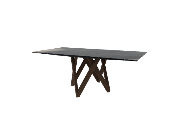"Cartesio extendable dining table by Calligaris with rectangular ceramic top and four V‑shaped metal legs."