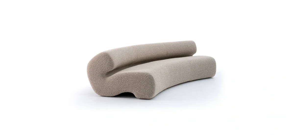 Gruuve Sofa by Moroso featuring sculpted deep grooves and plush padding, front view in a Royal Oak Michigan showroom