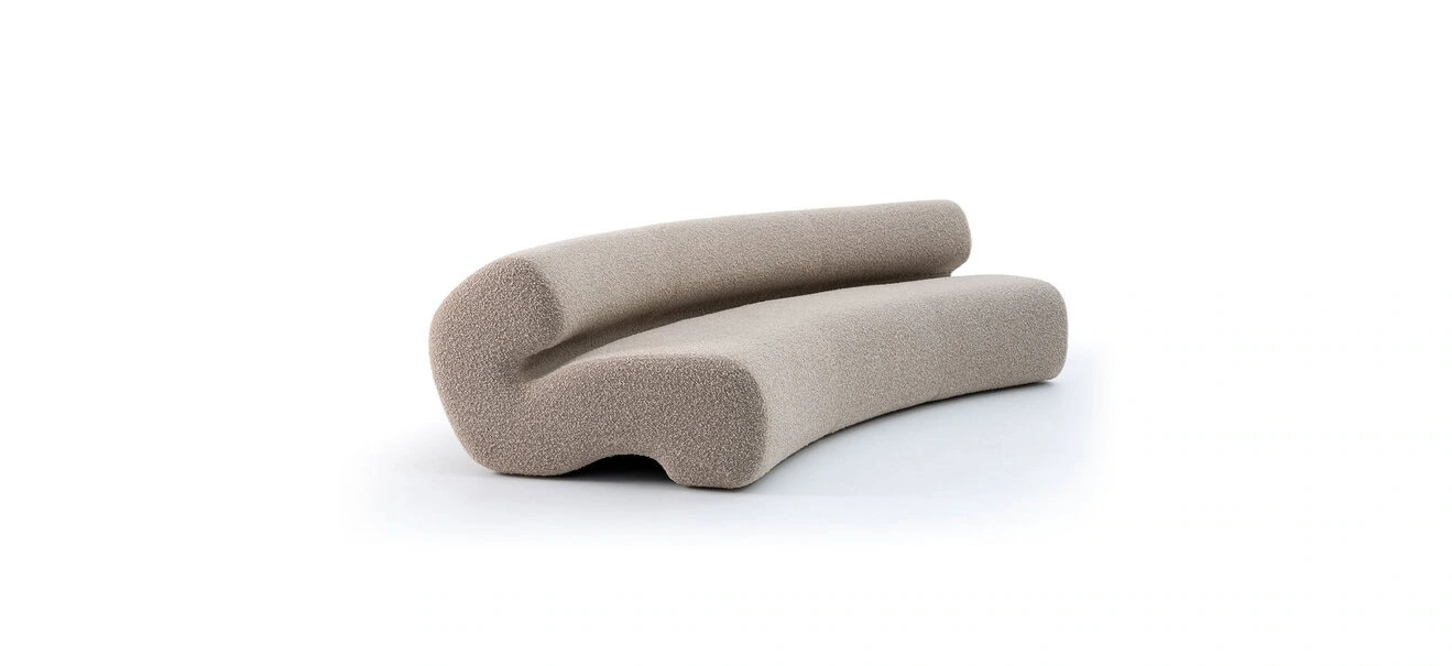 Gruuve Sofa by Moroso featuring sculpted deep grooves and plush padding, front view in a Royal Oak Michigan showroom