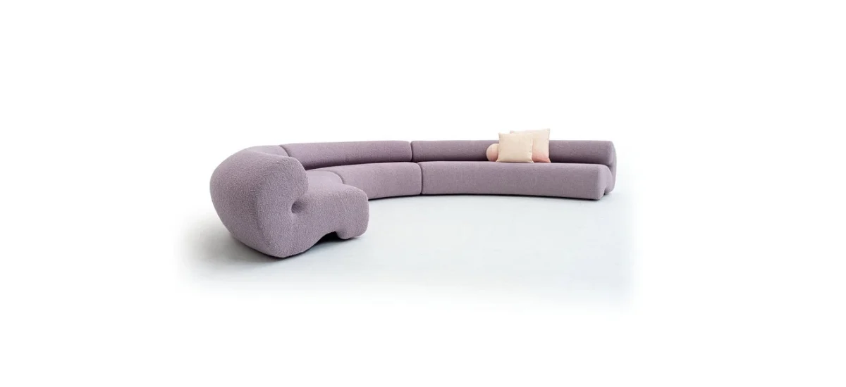 Gruuve Sofa by Moroso rear angle emphasizing continuous fabric channels and fluid lines in a Royal Oak Michigan display
