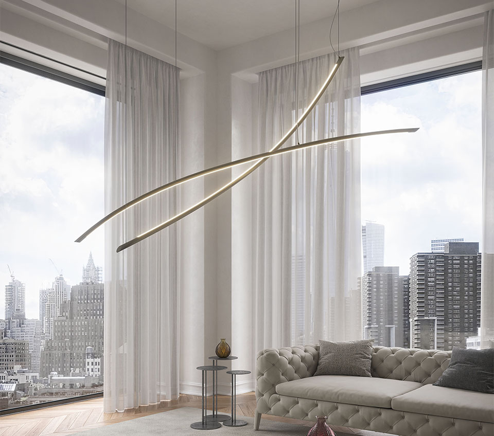 “KATANA Magnum by Cattelan Italia – oversized modern pendant light with dual linear LED arms and bold minimalist design”