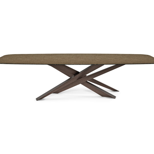 “Side view of LANCER Moonglass by Cattelan Italia – modern Italian table featuring glossy Moonglass surface and geometric legs”