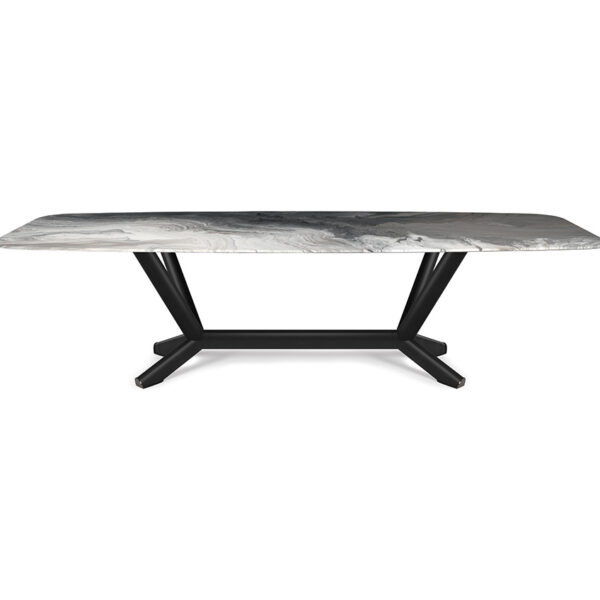 “PLANER Crystalart by Cattelan Italia – luxurious dining table with printed Crystalart glass top and bold steel base”