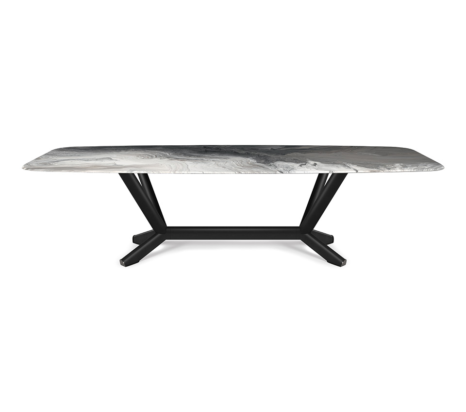 “PLANER Crystalart by Cattelan Italia – luxurious dining table with printed Crystalart glass top and bold steel base”