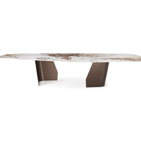 “SENATOR by Cattelan Italia – sculptural glass dining table with statement steel base and Italian contemporary design”
