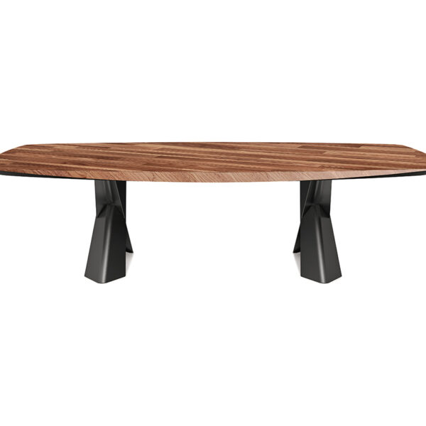 “Side view of MAD MAX Wood by Cattelan Italia – designer table featuring a handcrafted wood surface and sculptural industrial legs”