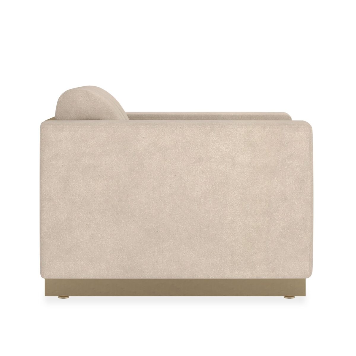 The Caracole Well Balanced Chair, featuring a tight seat and back with channel tufting, upholstered in a shimmering Moonstone basketweave fabric, and resting on a thin Whisper of Gold stainless steel frame with matching beading down the back.