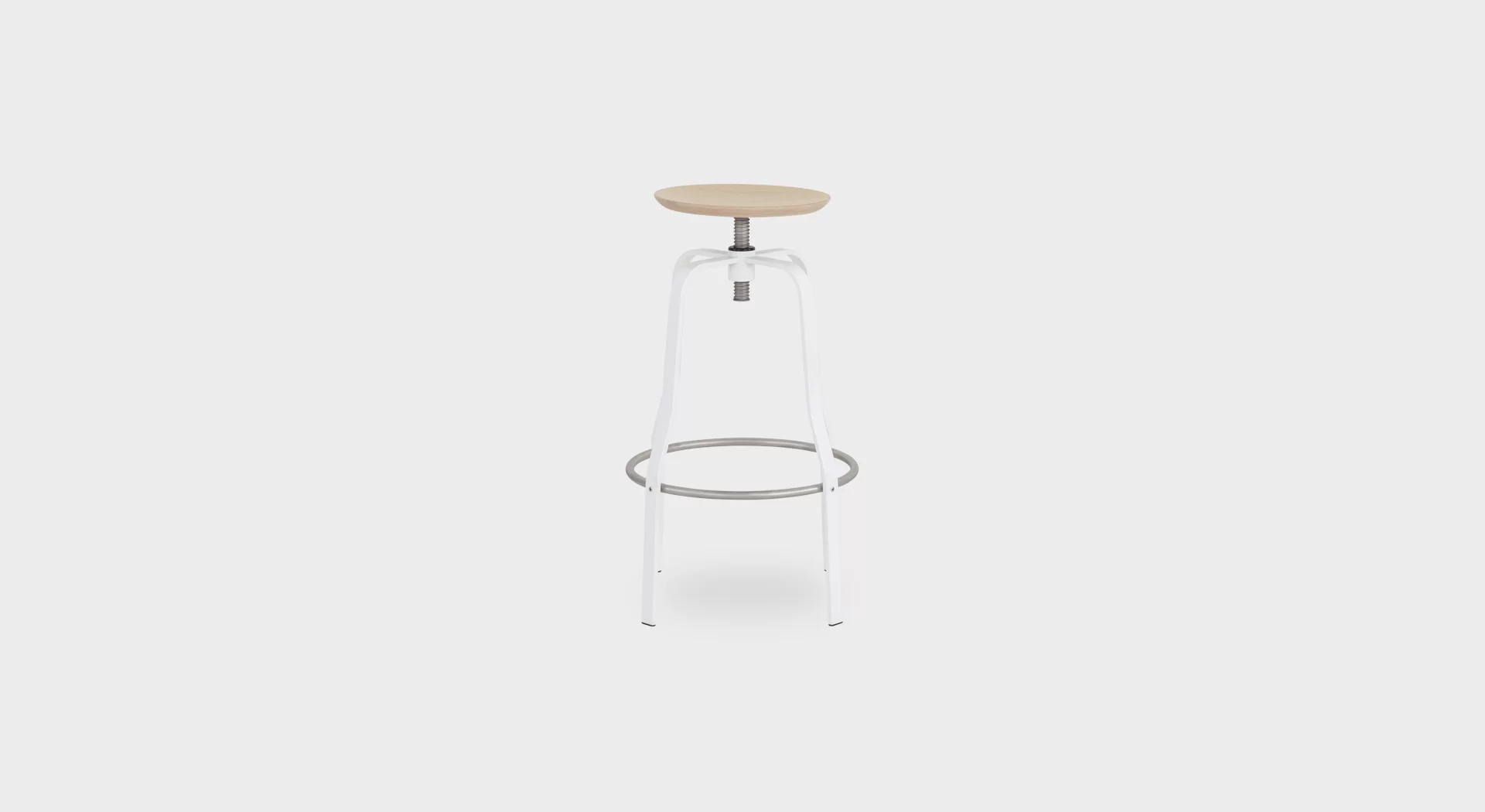 “S106 stool by Lapalma with sleek metal base and wood seat, available in 66 or 76 cm height options.”