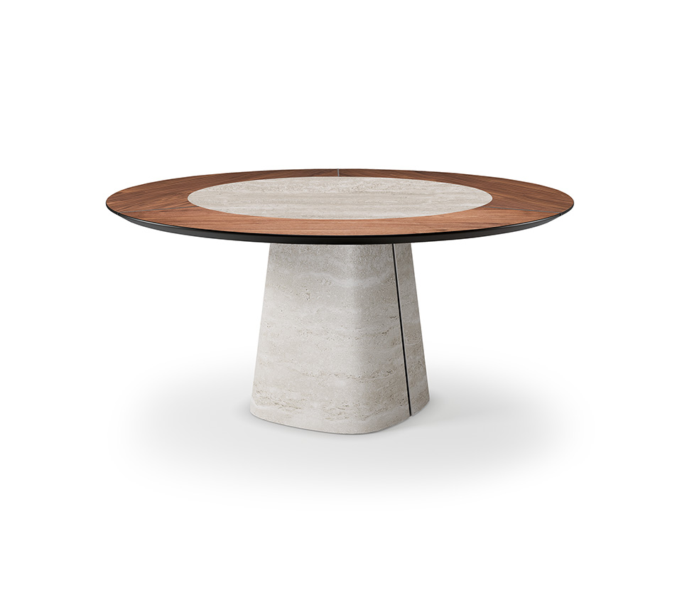 “RADO Ker-Wood Round by Cattelan Italia – round dining table with wood and ceramic top fusion and sculptural modern base”