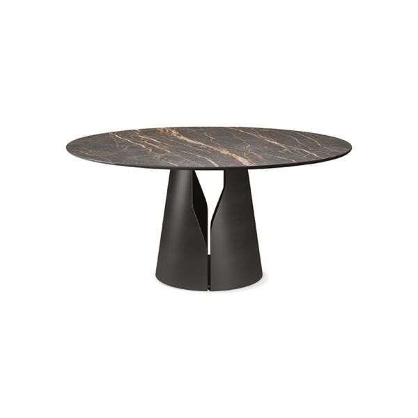 “GIANO Keramik by Cattelan Italia – round Italian dining table with luxurious ceramic top and sculptural metal pedestal base”