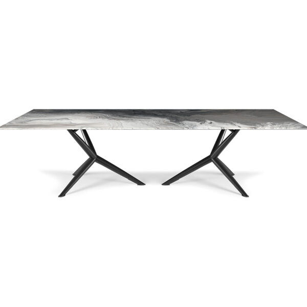 “ATLANTIS Crystalart by Cattelan Italia – luxury dining table with artistic printed glass top and sculptural metal base”