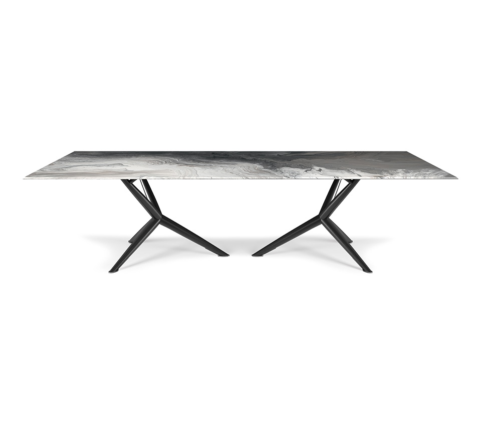 “ATLANTIS Crystalart by Cattelan Italia – luxury dining table with artistic printed glass top and sculptural metal base”