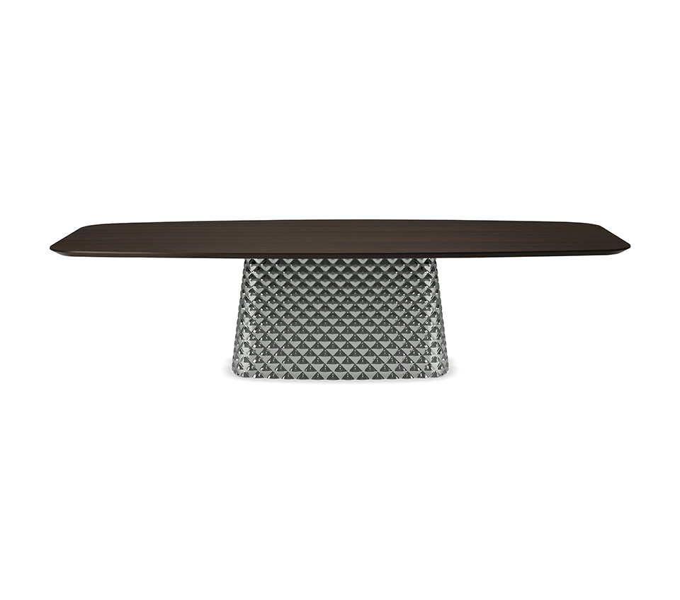 ATRIUM Wood by Cattelan Italia – luxury Italian dining table with wooden top and sculptural mirrored glass base”