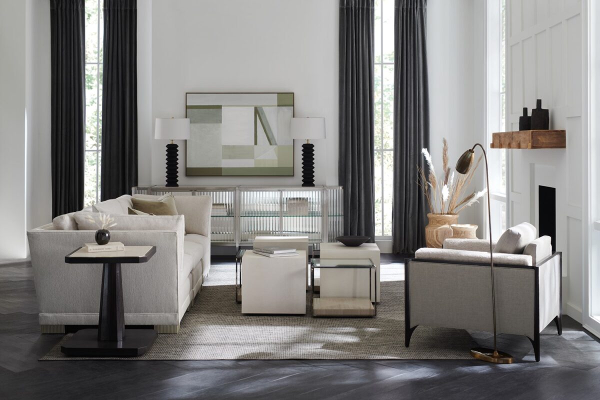 Modern open-frame cocktail table offering visual lightness and refined style.