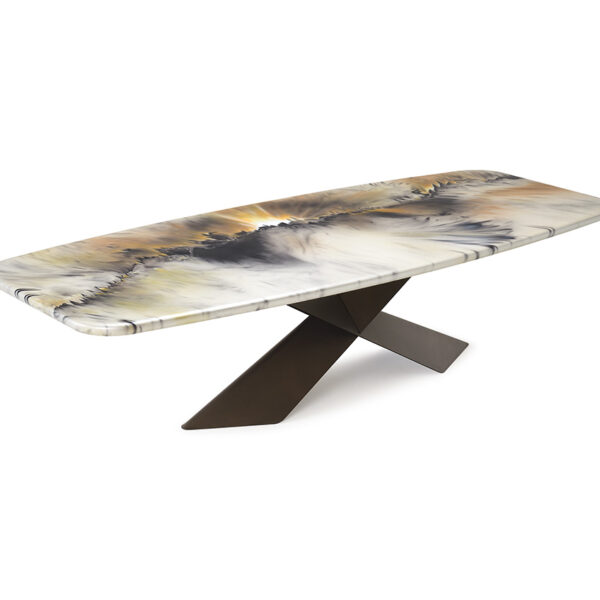 “TYRON Signature by Cattelan Italia – luxury dining table with hand-painted steel base and refined wooden top”