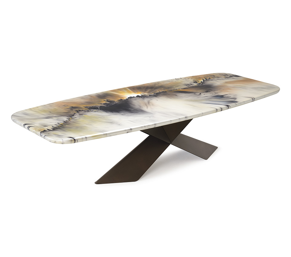 “TYRON Signature by Cattelan Italia – luxury dining table with hand-painted steel base and refined wooden top”